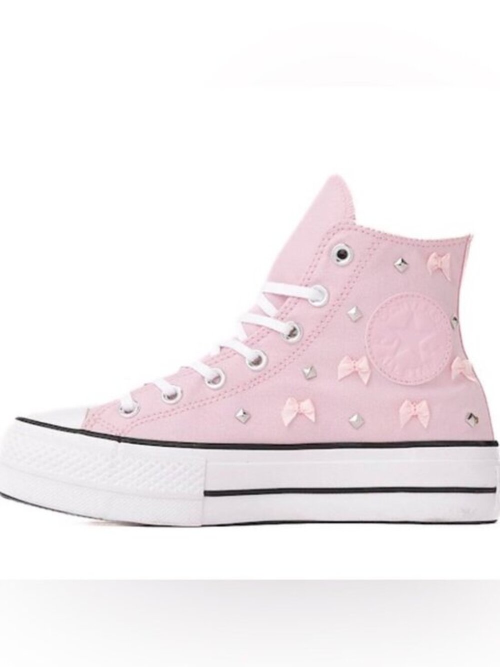 NEW FREE PEOPLE Converse Pink Frosting Chuck 70 BowS Studs High-Top Sneakers 6.5